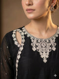 Black Duas Boutique Chiffon Embroidered Stitched 3-Piece Suit-Black Glam 