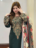 Green-Tehzeeb Libaas Lawn Embroidered Stitched 3-Piece Suit-Dinaar