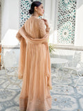 Peach Manahil Arts Chiffon Embroidered Stitched 3-Piece Maxi-Kurti 106-Peach