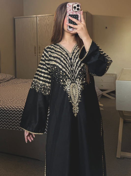 Black-Tehzeeb Libaas Lawn Embroidered Stitched 3-Piece Suit-Black Peacoack