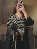 Black-Tehzeeb Libaas Lawn Embroidered Stitched 3-Piece Suit-Black Peacoack