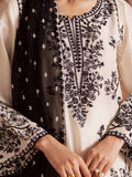 Black and White-Tehzeeb Libaas Lawn Embroidered Stitched 3-Piece Suit-White Pearl