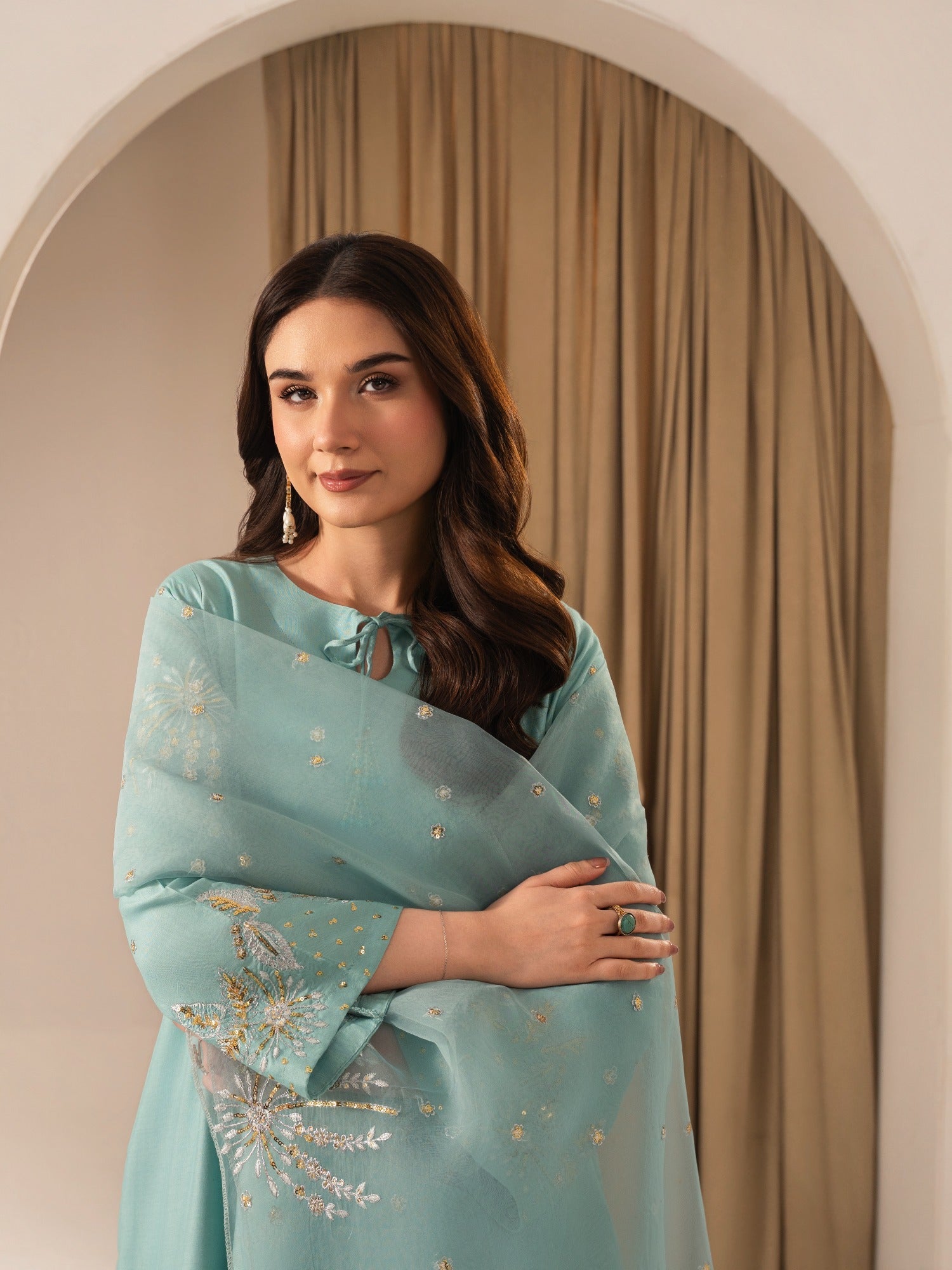 Blue Tehzeeb Libaas Lawn Embroidered Stitched 3-Piece Suit-ZarnaabTehzeeb Libaas Lawn Embroidered Stitched 3-Piece Suit-Zarnaab