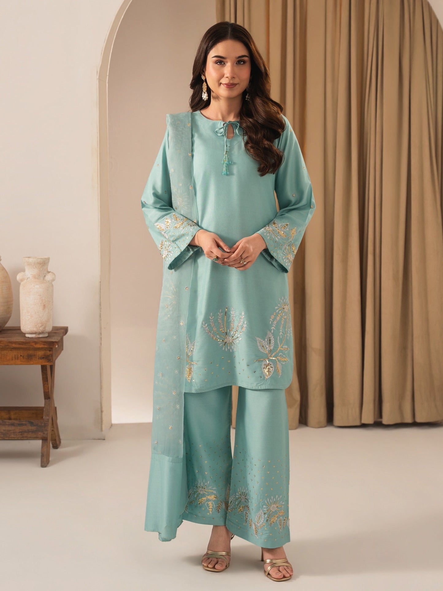 Blue Tehzeeb Libaas Lawn Embroidered Stitched 3-Piece Suit-ZarnaabTehzeeb Libaas Lawn Embroidered Stitched 3-Piece Suit-Zarnaab