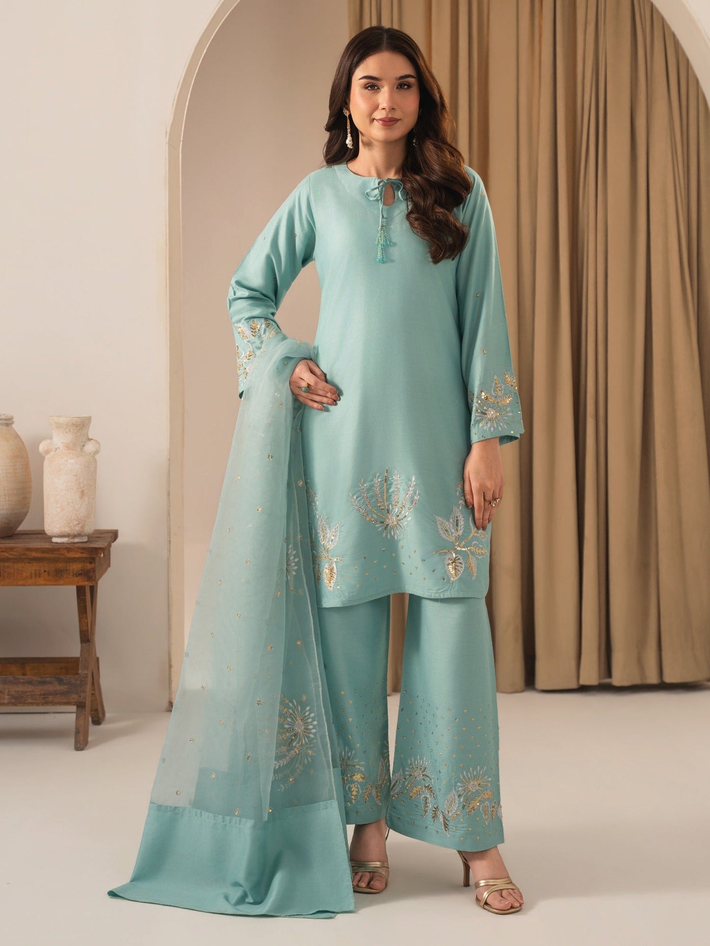 Blue Tehzeeb Libaas Lawn Embroidered Stitched 3-Piece Suit-ZarnaabTehzeeb Libaas Lawn Embroidered Stitched 3-Piece Suit-Zarnaab