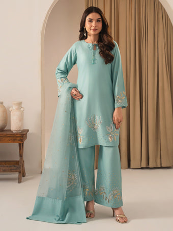 Blue Tehzeeb Libaas Lawn Embroidered Stitched 3-Piece Suit-ZarnaabTehzeeb Libaas Lawn Embroidered Stitched 3-Piece Suit-Zarnaab