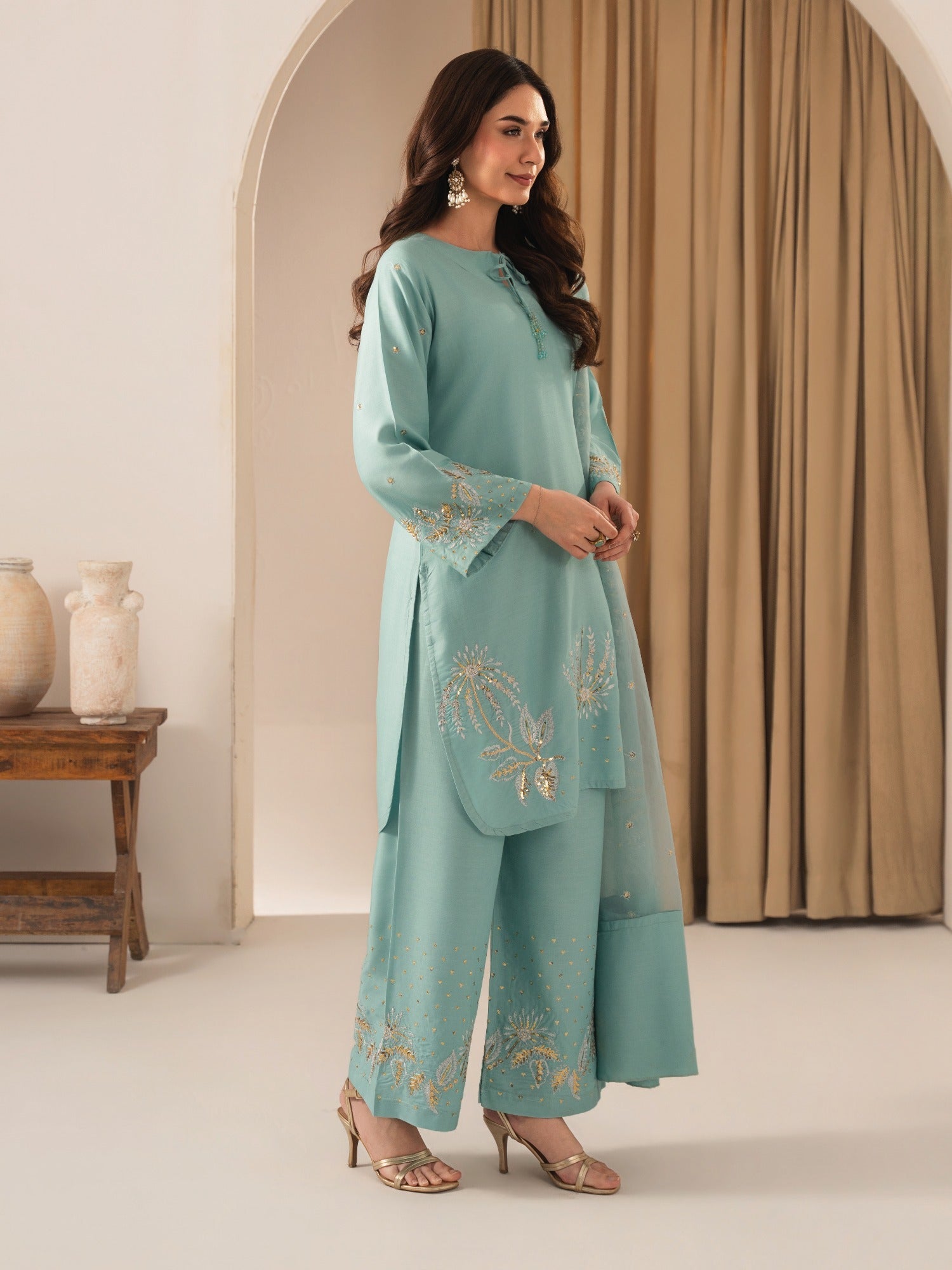 Blue Tehzeeb Libaas Lawn Embroidered Stitched 3-Piece Suit-ZarnaabTehzeeb Libaas Lawn Embroidered Stitched 3-Piece Suit-Zarnaab