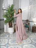 Lilac Manahil Arts Chiffon Embroidered Stitched 3-Piece Maxi-Kurti 106-Lilac