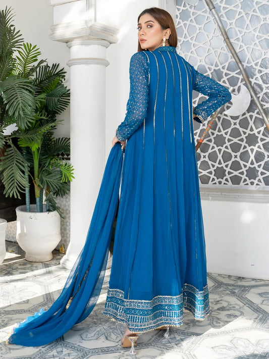 Manahil Arts Chiffon Embroidered Stitched 3-Piece Maxi-Kurti 106-Zinc