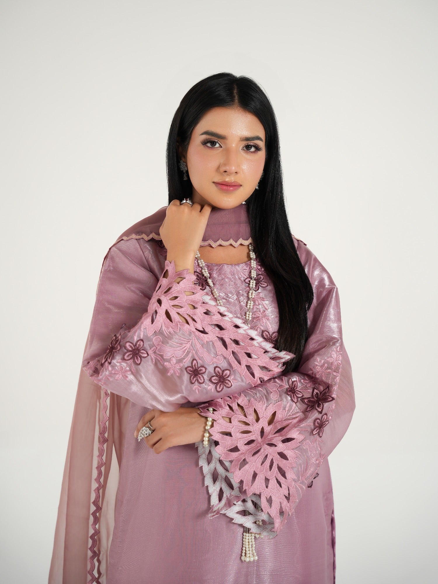 Arshman's Sheesha Silk Embellished Stitched 3-Piece Suit-ARS-033 Blush Aura