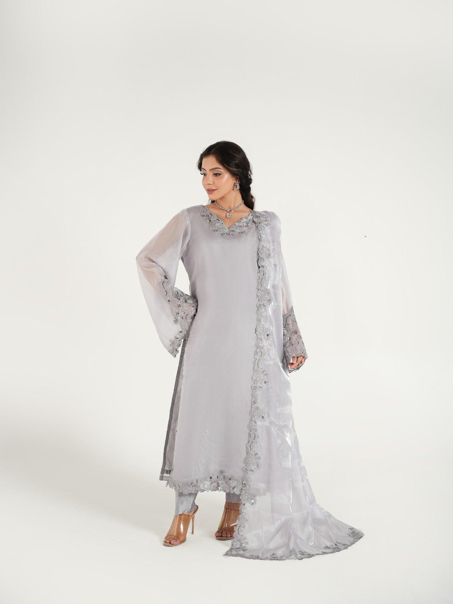 Grey-Arshman's Sheesha Silk Embroidered Stitched 3-Piece Suit-ARS-036 Grey Aura