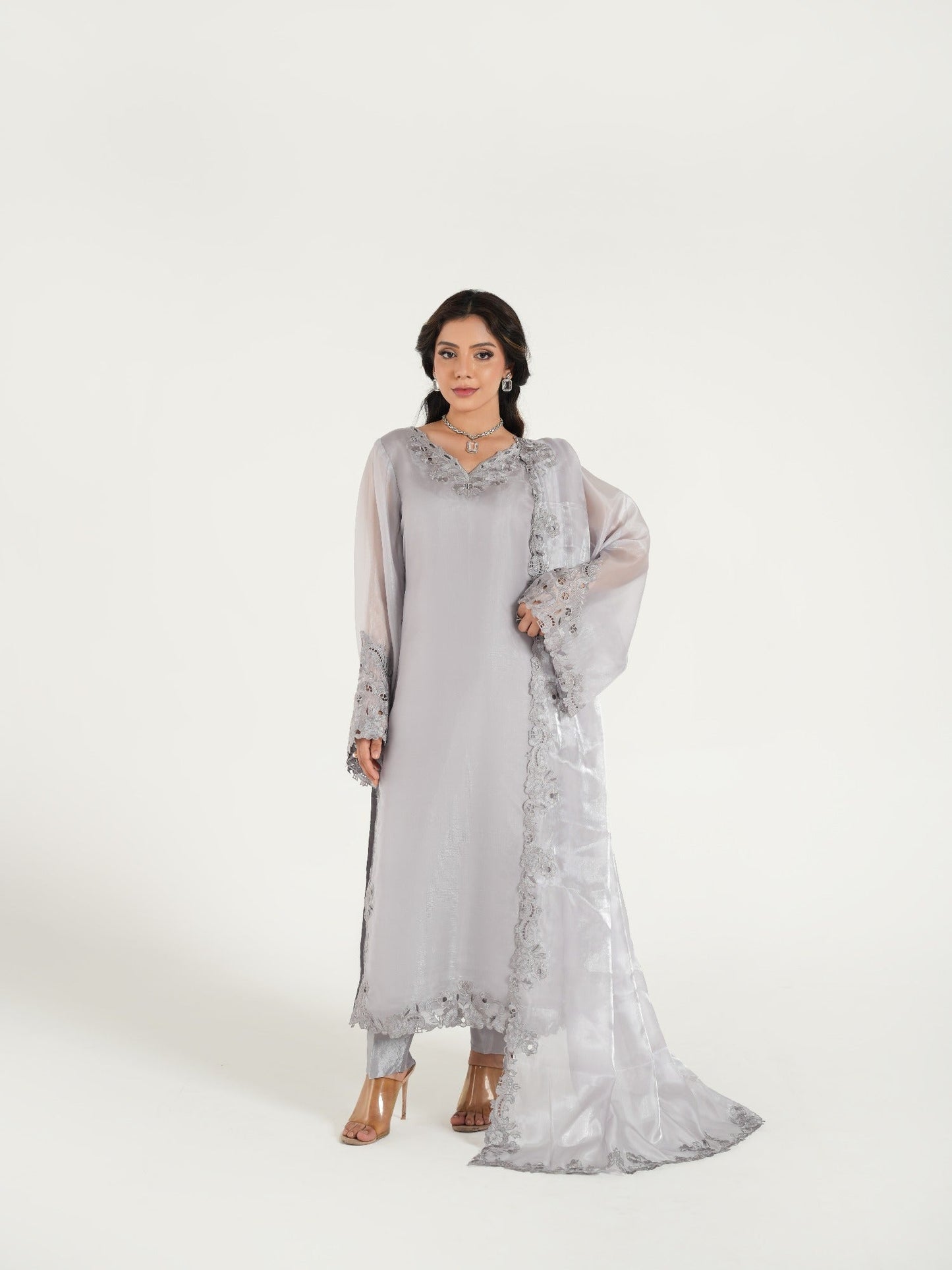 Grey-Arshman's Sheesha Silk Embroidered Stitched 3-Piece Suit-ARS-036 Grey Aura