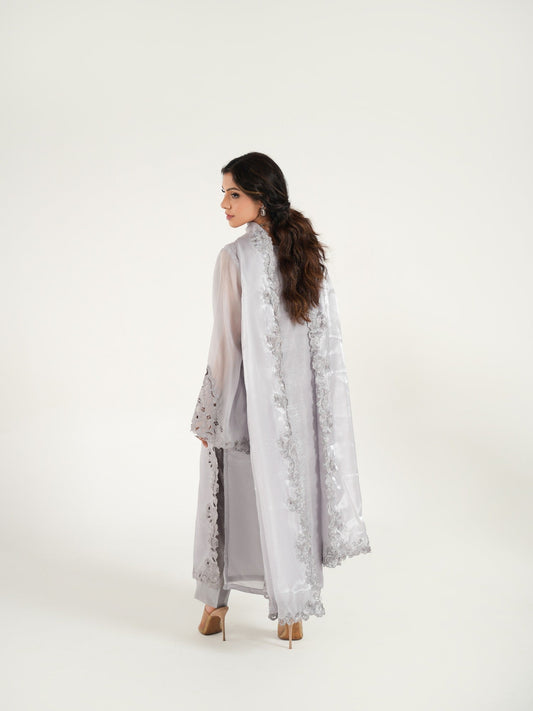 Grey-Arshman's Sheesha Silk Embroidered Stitched 3-Piece Suit-ARS-036 Grey Aura