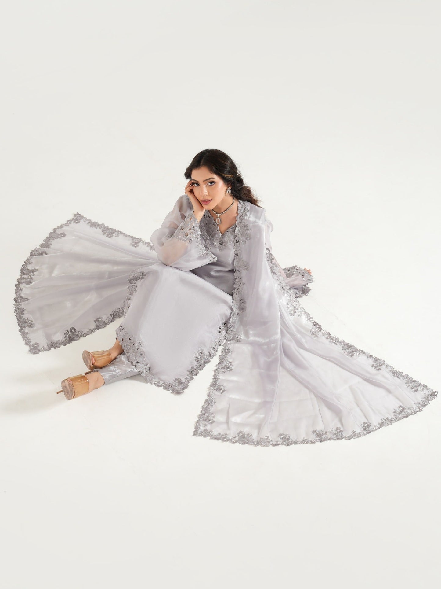 Grey-Arshman's Sheesha Silk Embroidered Stitched 3-Piece Suit-ARS-036 Grey Aura