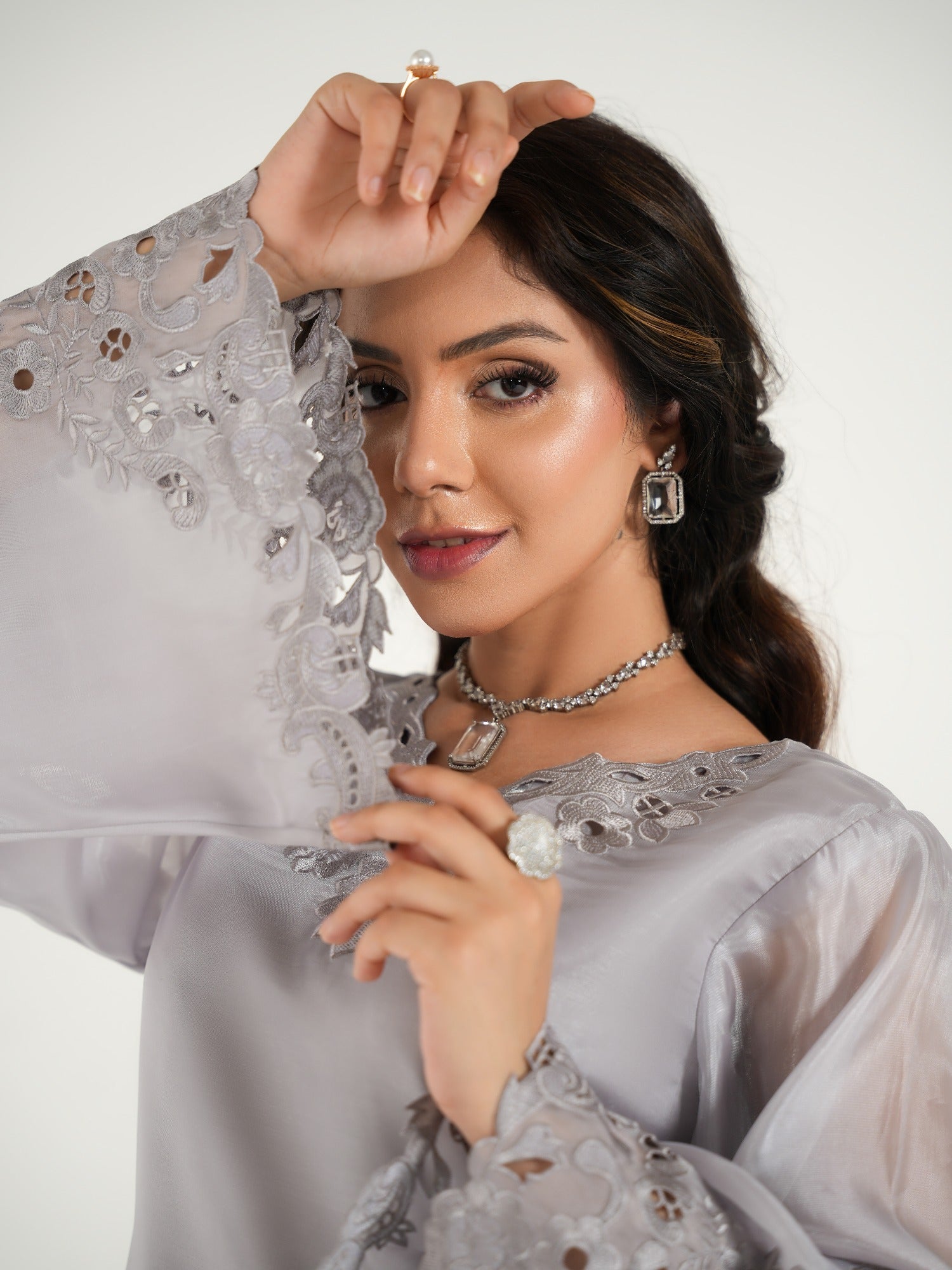 Grey-Arshman's Sheesha Silk Embroidered Stitched 3-Piece Suit-ARS-036 Grey Aura
