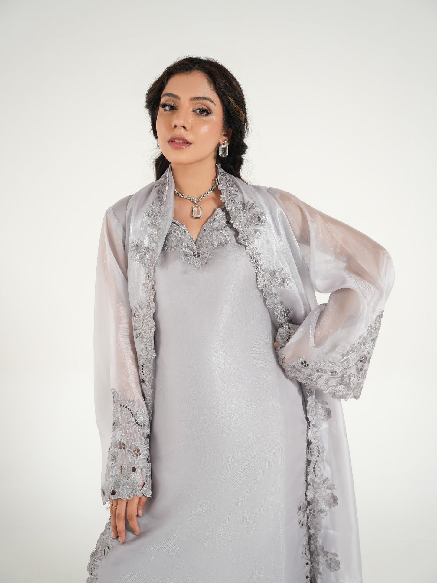Grey-Arshman's Sheesha Silk Embroidered Stitched 3-Piece Suit-ARS-036 Grey Aura