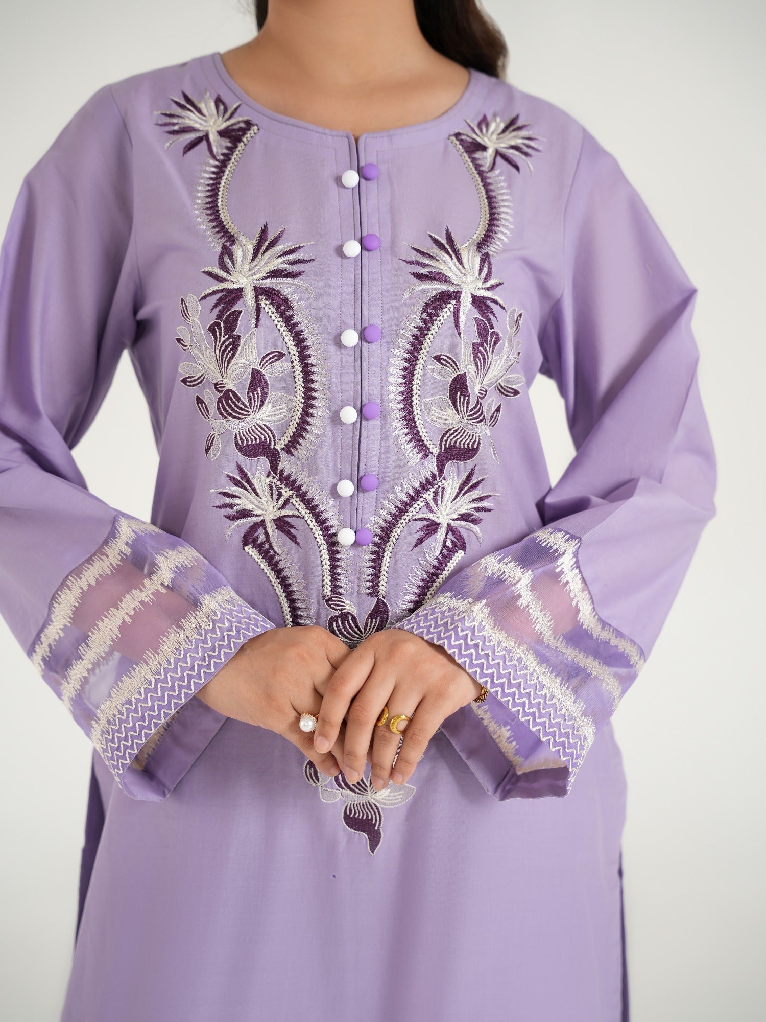 Purple-Arshman's Lawn Embroidered Stitched 3-Piece Suit-ARS-037 Lavender Muse