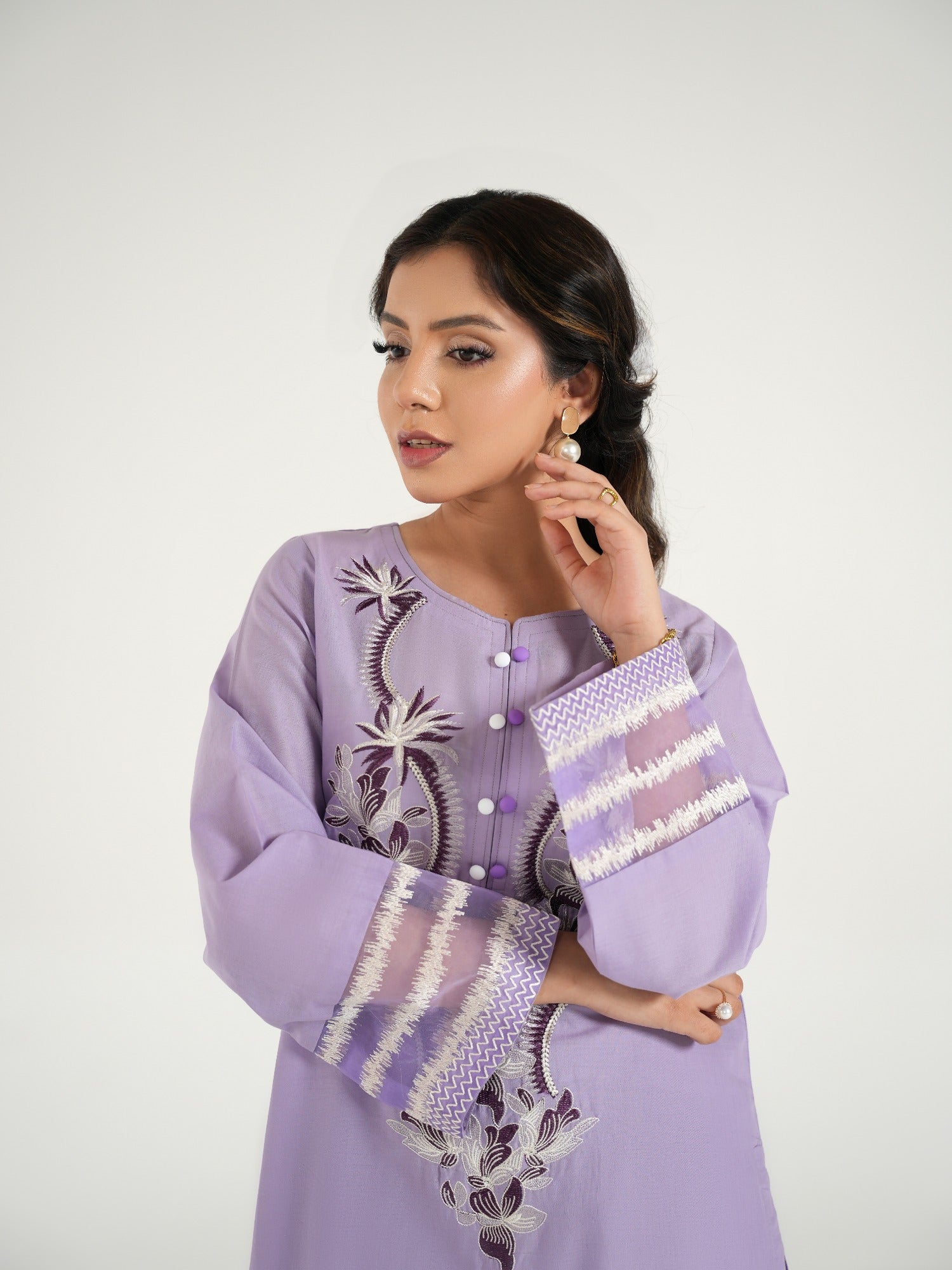 Purple-Arshman's Lawn Embroidered Stitched 3-Piece Suit-ARS-037 Lavender Muse