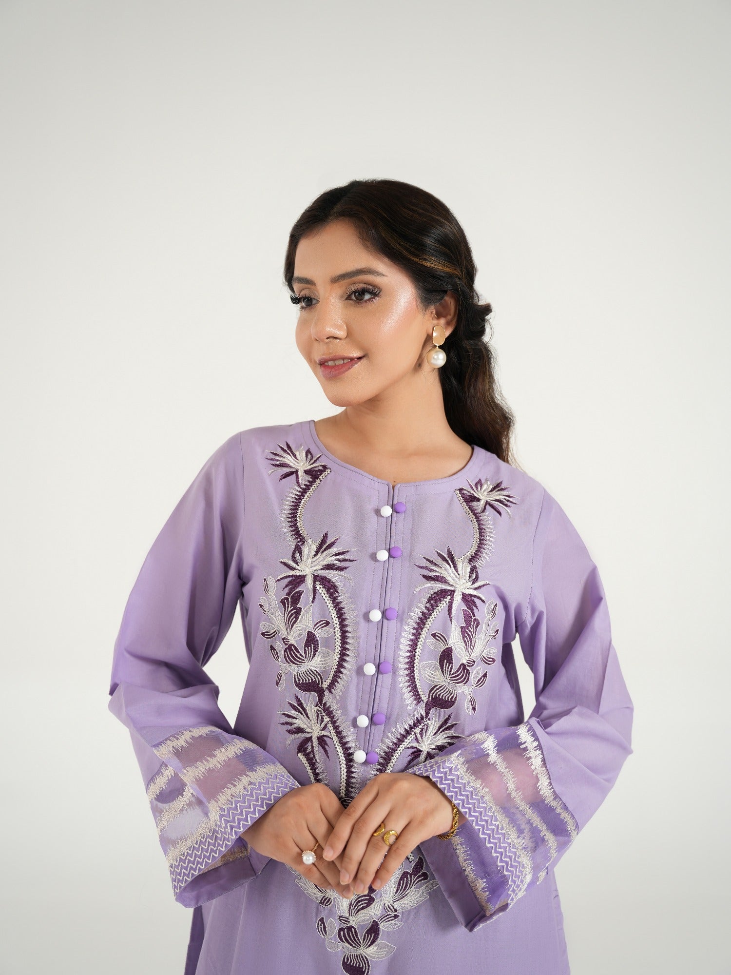 Purple-Arshman's Lawn Embroidered Stitched 3-Piece Suit-ARS-037 Lavender Muse