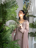 Lilac Manahil Arts Chiffon Embroidered Stitched 3-Piece Suit-Kurti 099-Lilac