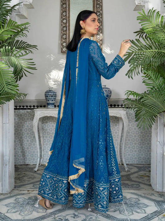 Manahil Arts Chiffon Embroidered Stitched 3-Piece Suit-Kurti 099-Zinc