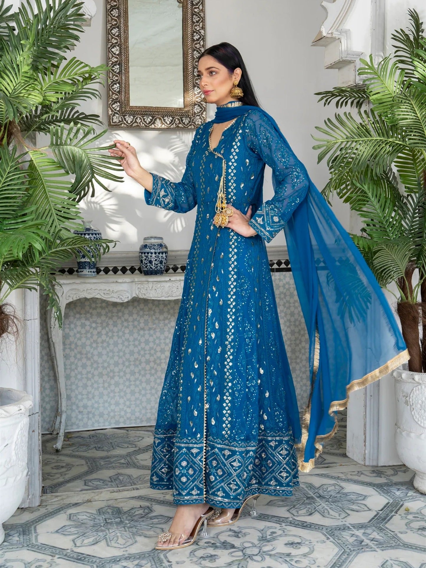 Manahil Arts Chiffon Embroidered Stitched 3-Piece Suit-Kurti 099-Zinc