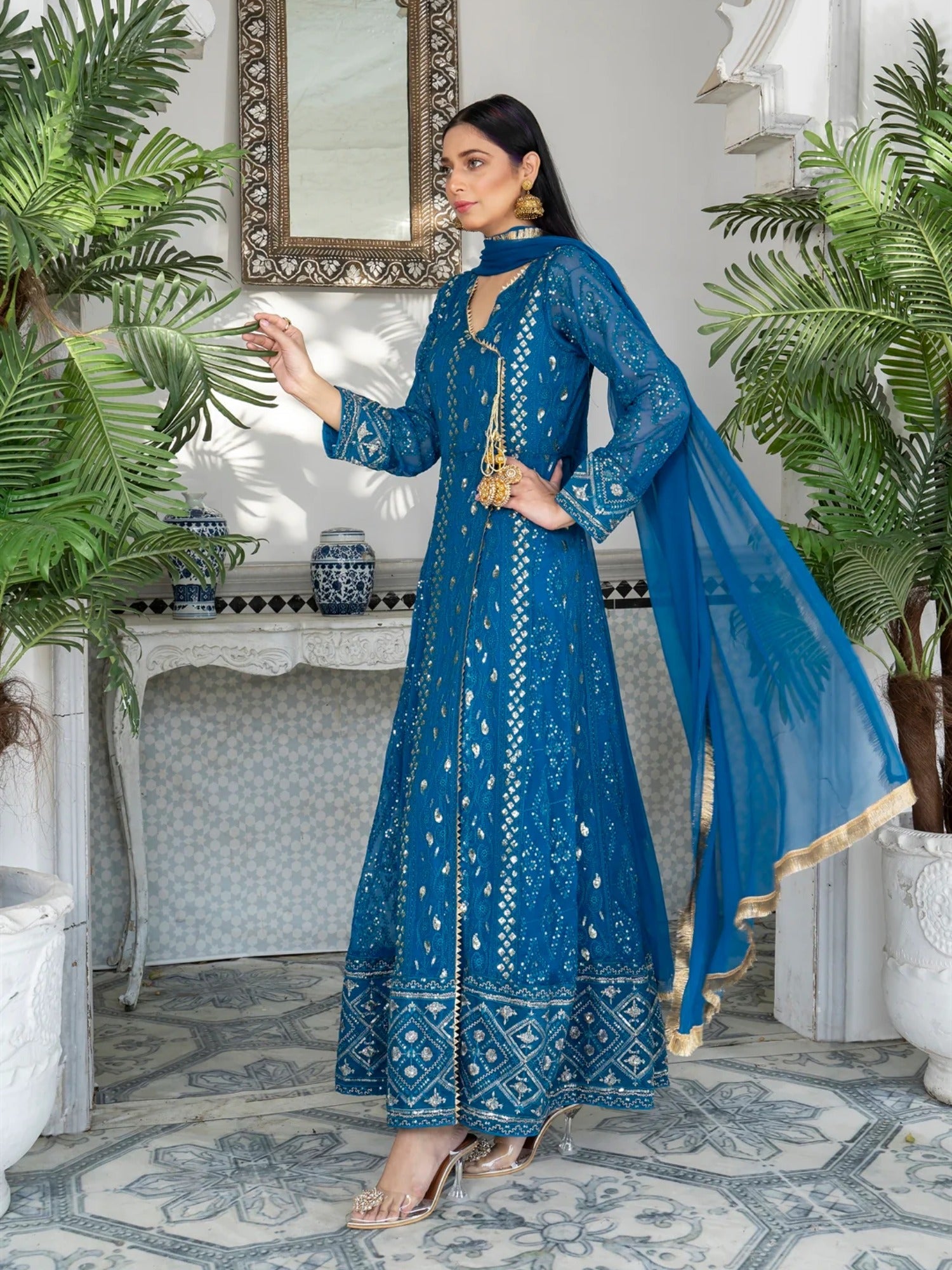 Manahil Arts Chiffon Embroidered Stitched 3-Piece Suit-Kurti 099-Zinc