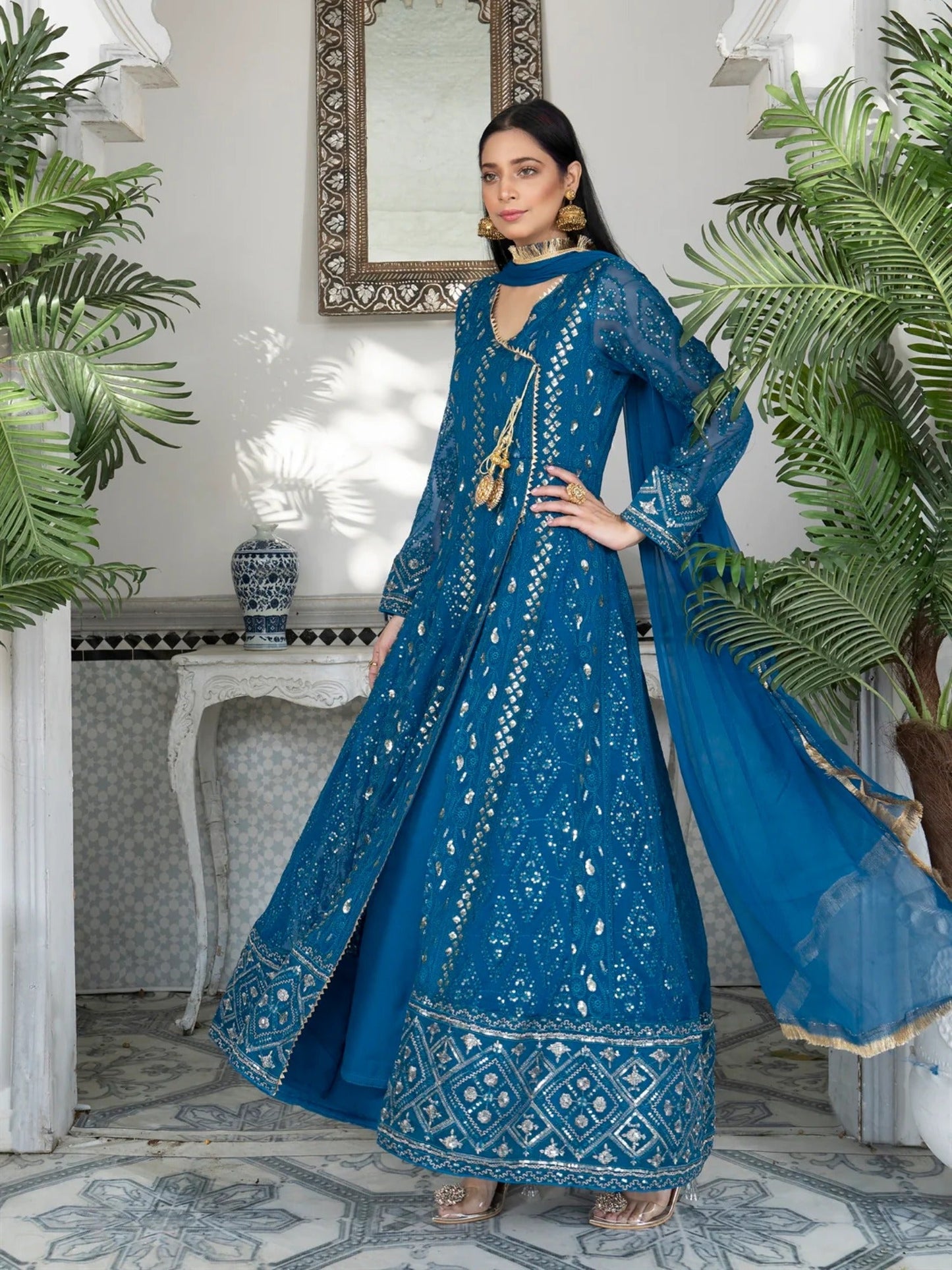 Manahil Arts Chiffon Embroidered Stitched 3-Piece Suit-Kurti 099-Zinc