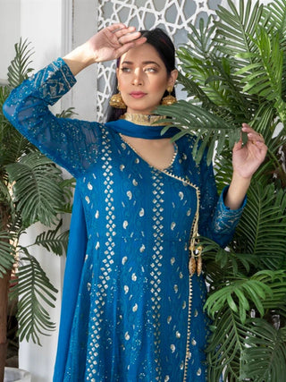 Manahil Arts Chiffon Embroidered Stitched 3 Piece Suit Kurti 099 Zinc
