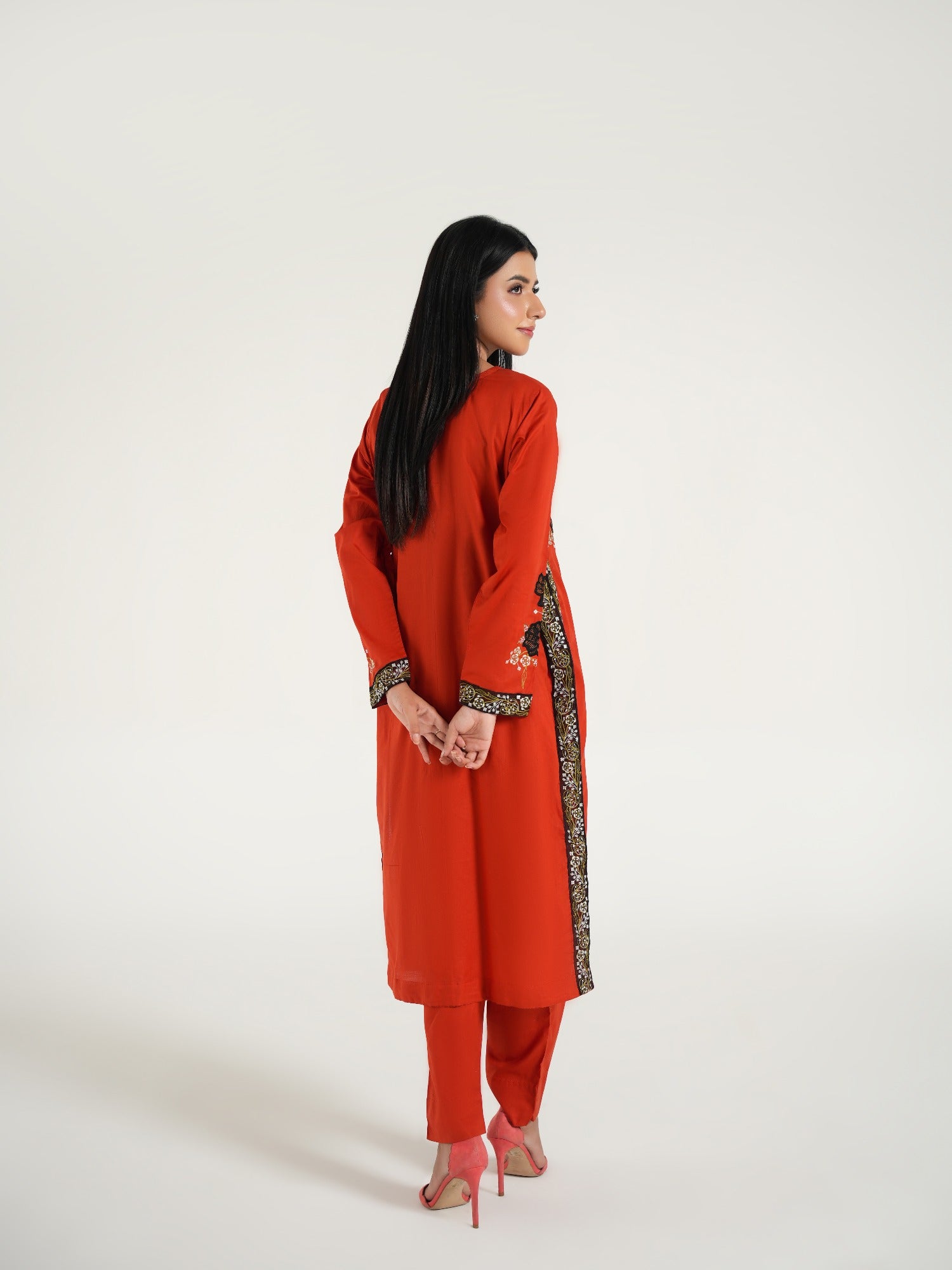 Red-Arshman's Lawn Embellished Stitched 2-Piece Suit-ARS-040 Orange Bloom