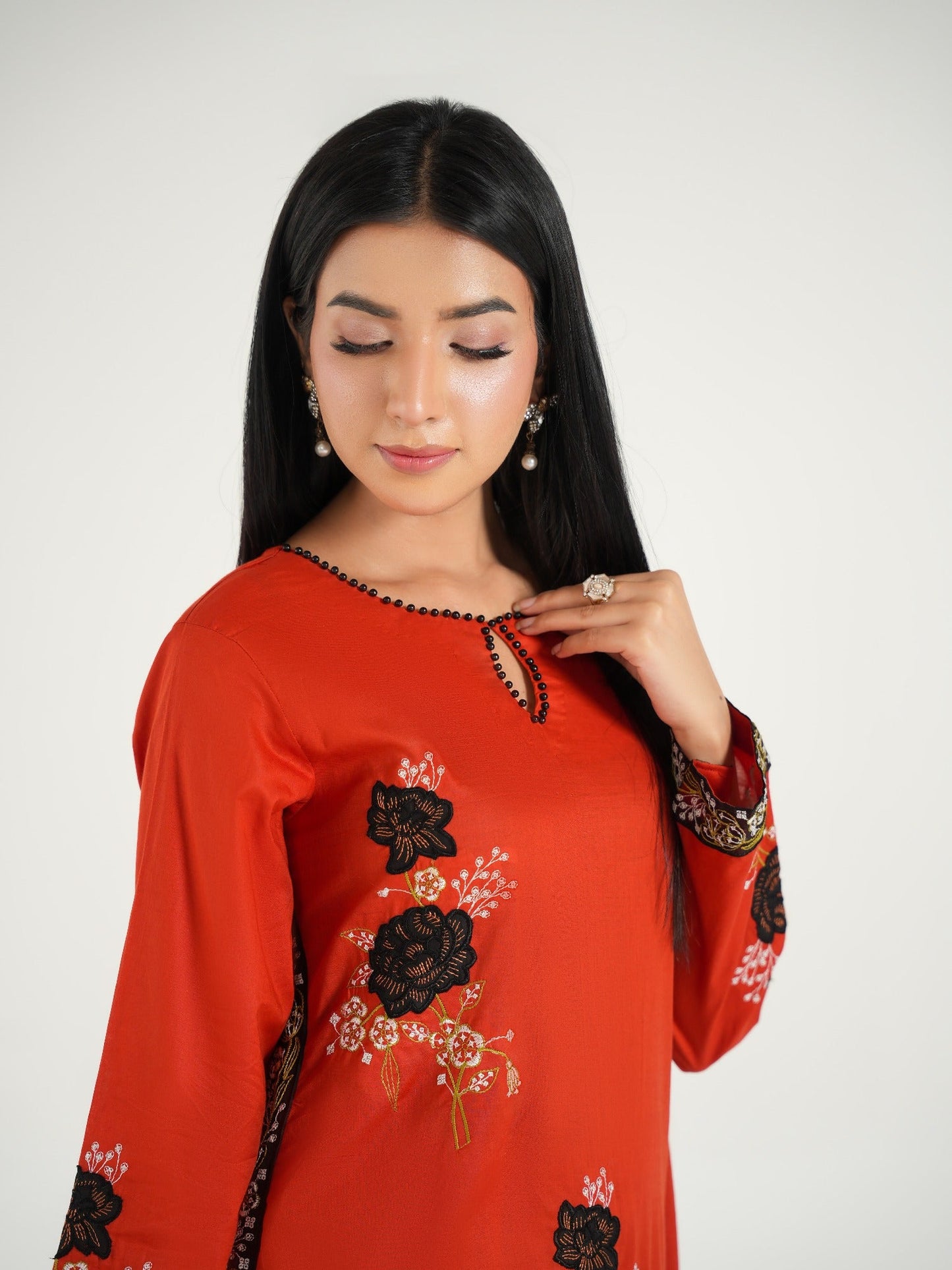 Red-Arshman's Lawn Embellished Stitched 2-Piece Suit-ARS-040 Orange Bloom