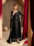 Black Manahil Arts Chiffon Embroidered Stitched 3-Piece Suit-Kurti-B-005-Black