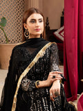 Black Manahil Arts Chiffon Embroidered Stitched 3-Piece Suit-Kurti-B-005-Black