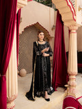 Black Manahil Arts Chiffon Embroidered Stitched 3-Piece Suit-Kurti-B-005-Black