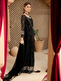 Black Manahil Arts Chiffon Embroidered Stitched 3-Piece Suit-Kurti-B-005-Black