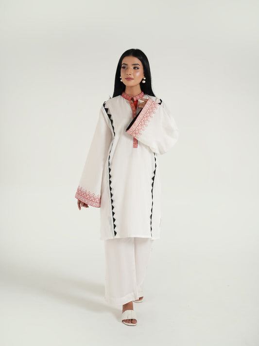 White-Arshman's Lawn Embroidered Stitched 2-Piece Suit-ARS-047 White Elegance