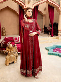 Maroon Manahil Arts Chiffon Embroidered Stitched 3-Piece Suit-Kurti-B-005-Maroon