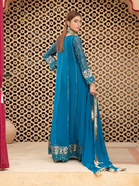 Manahil Arts Chiffon Embroidered Stitched 3-Piece Suit-Kurti-B-005-Zinc