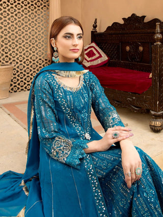 Manahil Arts Chiffon Embroidered Stitched 3 Piece Suit Kurti B 005 Zinc