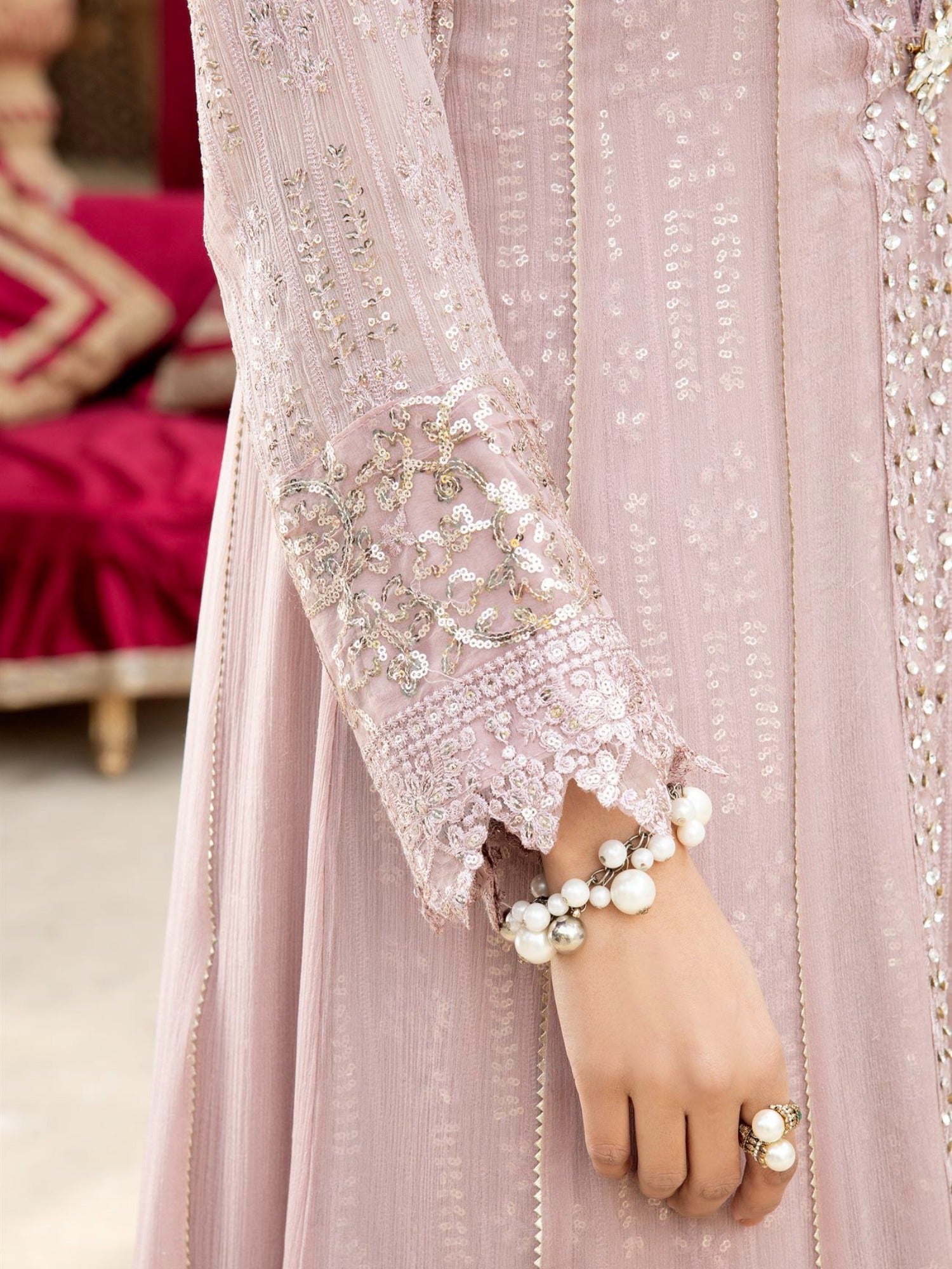 Lilac Manahil Arts Chiffon Embroidered Stitched 3-Piece Suit-Kurti-B-005-Lilac