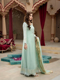 Manahil Arts Chiffon Embroidered Stitched 3-Piece Suit-Kurti-B-005-Aqua