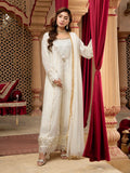 Manahil Arts Chiffon Embroidered Stitched 3-Piece Suit-Kurti-B-005-Off White