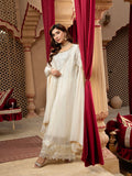 Manahil Arts Chiffon Embroidered Stitched 3-Piece Suit-Kurti-B-005-Off White
