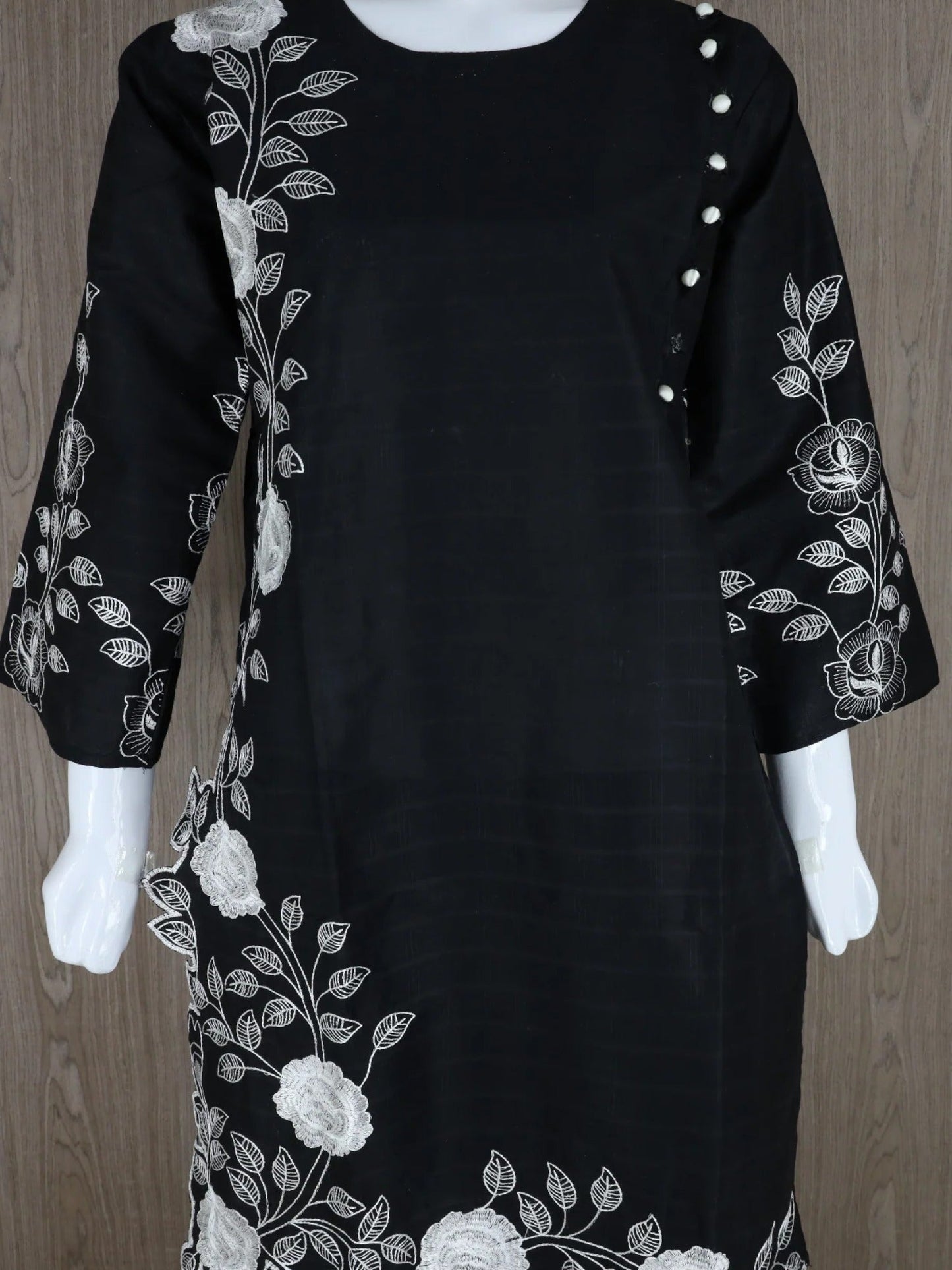 Black HEM Cotton Embroidered Stitched 3-Piece Suit-Loria