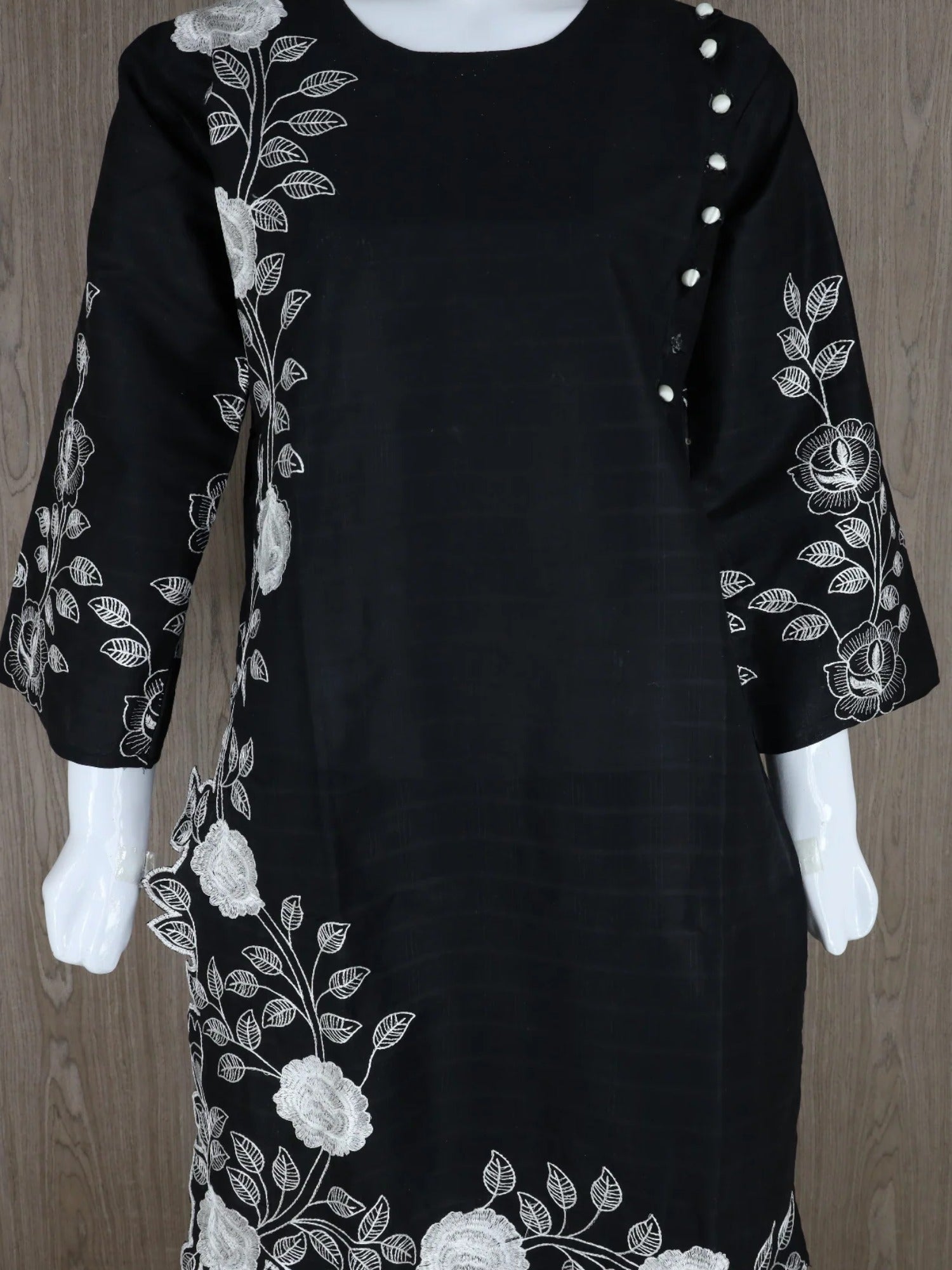 Black HEM Cotton Embroidered Stitched 3-Piece Suit-Loria
