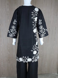 Black HEM Cotton Embroidered Stitched 3-Piece Suit-Loria