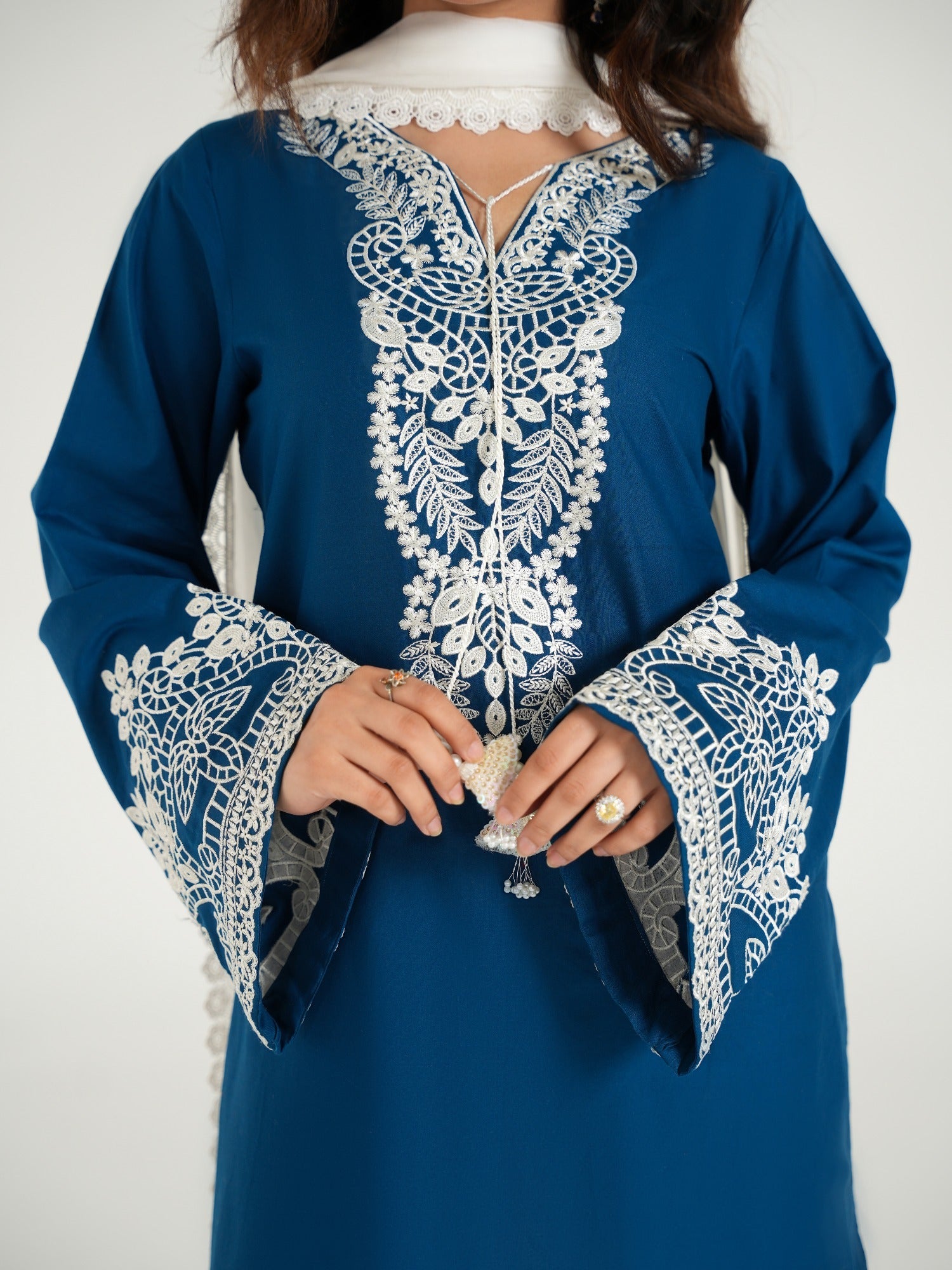 Blue--Arshman's Lawn Embroidered Stitched 3-Piece Suit-ARS-042-Ivory Glow