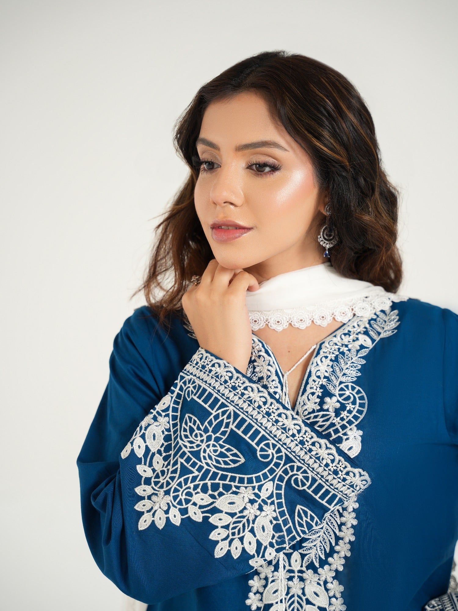 Blue--Arshman's Lawn Embroidered Stitched 3-Piece Suit-ARS-042-Ivory Glow