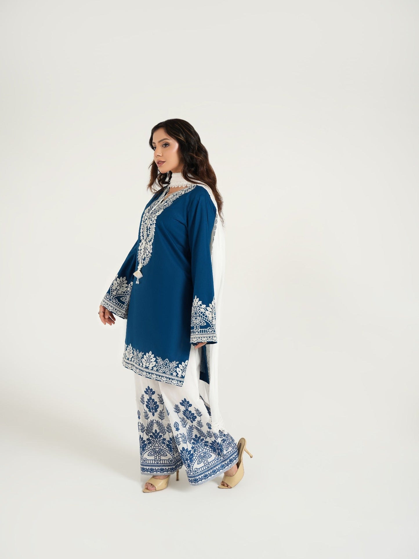 Blue--Arshman's Lawn Embroidered Stitched 3-Piece Suit-ARS-042-Ivory Glow