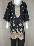Black HEM Cotton Embroidered Stitched 3-Piece Suit-Zimal
